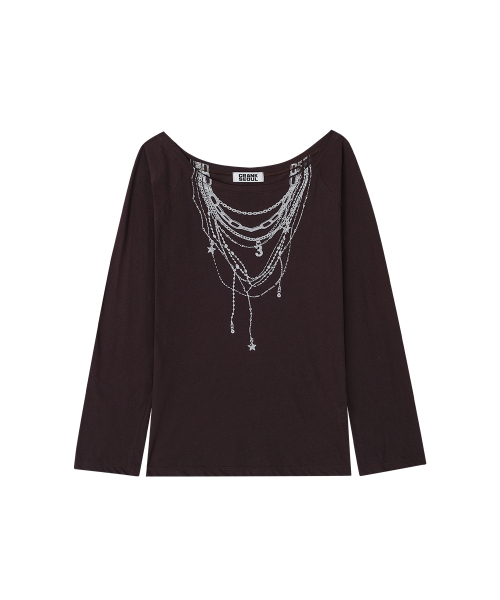 CRANK(クランク)の「シアネックレスオフショルダートップス_ディープブラウン(Tシャツ/カットソー・レディース・その他・FREE)」の5枚目の写真