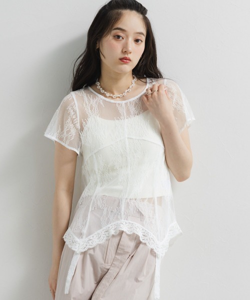 RAGEBLUE（レイジブルー）の「ガーターレースT（Tシャツ/カットソー・レディース・ホワイト/ブラック・FREE）」の2枚目の写真