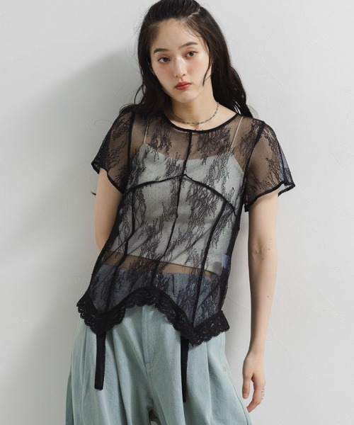 RAGEBLUE（レイジブルー）の「ガーターレースT（Tシャツ/カットソー・レディース・ホワイト/ブラック・FREE）」の9枚目の写真