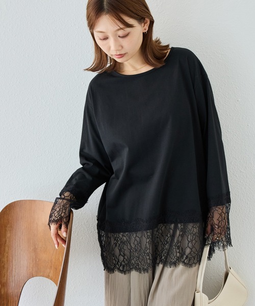 LAVEANGE(ラビアンジェ)の「レース切替プルオーバー|レイヤード/重ね着/大人フェミニン/体型カバー(Tシャツ/カットソー・レディース・オフホワイト/ブラック・M/LL/5L/4L/3L)」の20枚目の写真