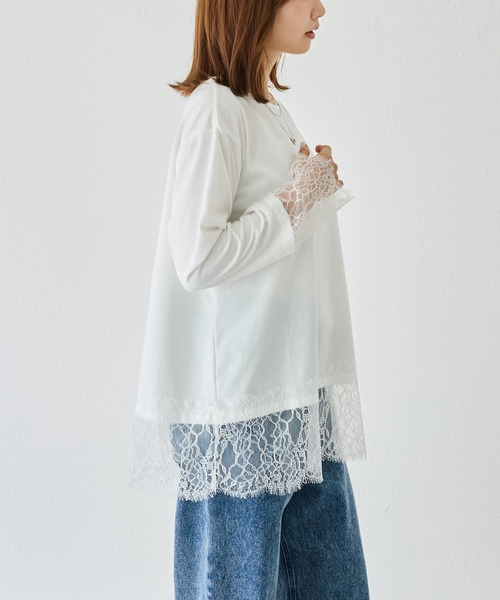 LAVEANGE(ラビアンジェ)の「レース切替プルオーバー|レイヤード/重ね着/大人フェミニン/体型カバー(Tシャツ/カットソー・レディース・オフホワイト/ブラック・M/LL/5L/4L/3L)」の7枚目の写真