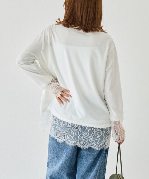 LAVEANGE(ラビアンジェ)の「レース切替プルオーバー|レイヤード/重ね着/大人フェミニン/体型カバー(Tシャツ/カットソー・レディース・オフホワイト/ブラック・M/LL/5L/4L/3L)」の8枚目の写真