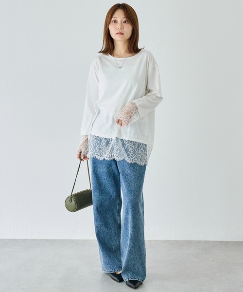LAVEANGE(ラビアンジェ)の「レース切替プルオーバー|レイヤード/重ね着/大人フェミニン/体型カバー(Tシャツ/カットソー・レディース・オフホワイト/ブラック・M/LL/5L/4L/3L)」の9枚目の写真