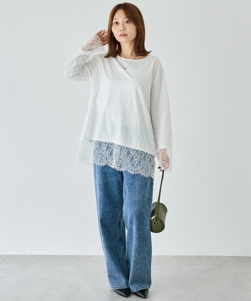 LAVEANGE(ラビアンジェ)の「レース切替プルオーバー|レイヤード/重ね着/大人フェミニン/体型カバー(Tシャツ/カットソー・レディース・オフホワイト/ブラック・M/LL/5L/4L/3L)」の10枚目の写真