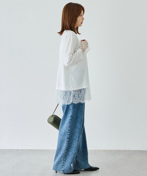 LAVEANGE(ラビアンジェ)の「レース切替プルオーバー|レイヤード/重ね着/大人フェミニン/体型カバー(Tシャツ/カットソー・レディース・オフホワイト/ブラック・M/LL/5L/4L/3L)」の11枚目の写真