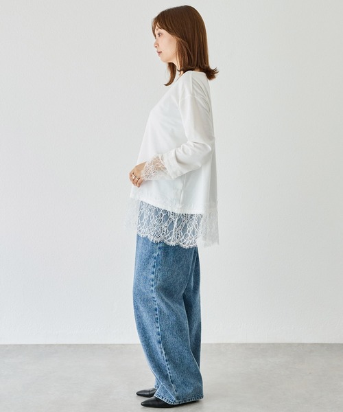 LAVEANGE(ラビアンジェ)の「レース切替プルオーバー|レイヤード/重ね着/大人フェミニン/体型カバー(Tシャツ/カットソー・レディース・オフホワイト/ブラック・M/LL/5L/4L/3L)」の12枚目の写真