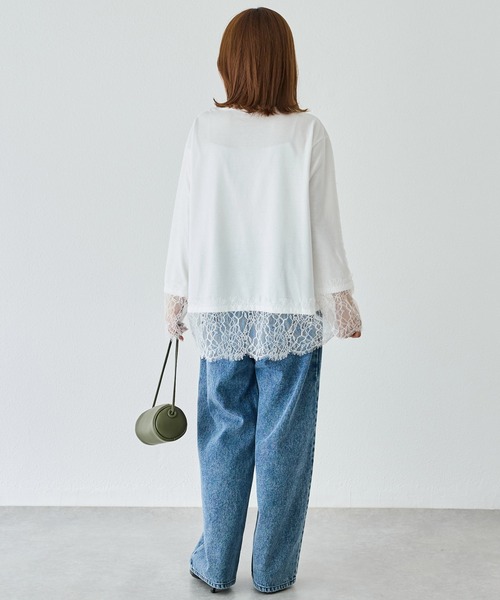 LAVEANGE(ラビアンジェ)の「レース切替プルオーバー|レイヤード/重ね着/大人フェミニン/体型カバー(Tシャツ/カットソー・レディース・オフホワイト/ブラック・M/LL/5L/4L/3L)」の13枚目の写真