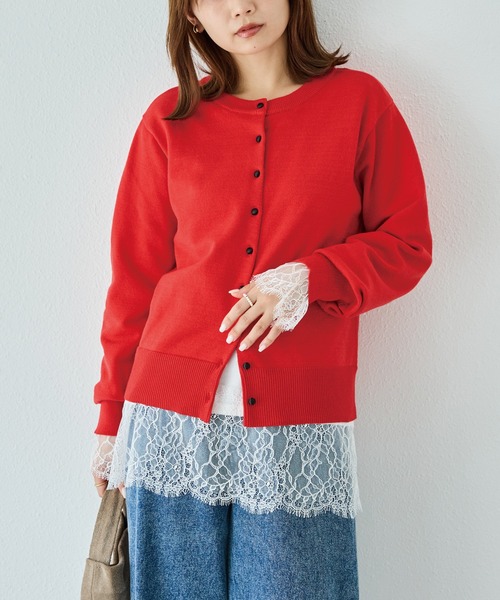LAVEANGE(ラビアンジェ)の「レース切替プルオーバー|レイヤード/重ね着/大人フェミニン/体型カバー(Tシャツ/カットソー・レディース・オフホワイト/ブラック・M/LL/5L/4L/3L)」の14枚目の写真