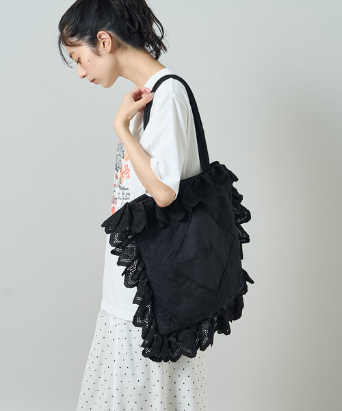 THEATRE PRODUCTS（シアタープロダクツ）の「THEATRE PRODUCTS/シアタープロダクツ コットンレース トートバッグ（トートバッグ・レディース・ブラック/ホワイト・ONE SIZE）」の11枚目の写真
