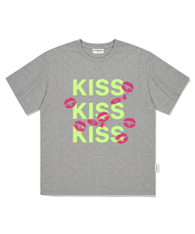 KISS KISS KISSプリントオーバーサイズ半袖Tシャツグレー