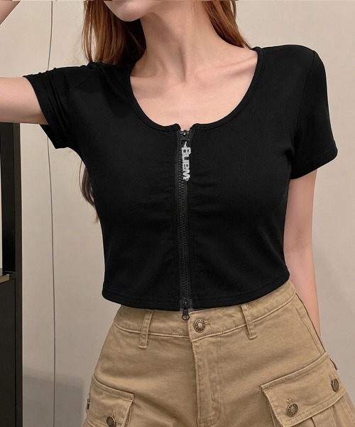 Miniministore(ミニミニストア)の「ジッパートップス韓国風ショート丈tシャツ(Tシャツ/カットソー・レディース・ホワイト・FREE)」の12枚目の写真