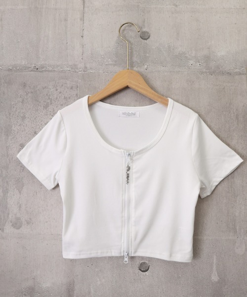 Miniministore(ミニミニストア)の「ジッパートップス韓国風ショート丈tシャツ(Tシャツ/カットソー・レディース・ホワイト・FREE)」の19枚目の写真