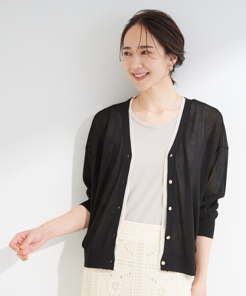 SHOO・LA・RUE(シューラルー)の「【洗濯機可/S-LL】配色シフォン襟でサマ見え 上品シアーカーディガン(カーディガン/ボレロ・レディース・ブラウン系その他5/オレンジ系その他5/ブラック系4・01/02/03/04)」の21枚目の写真