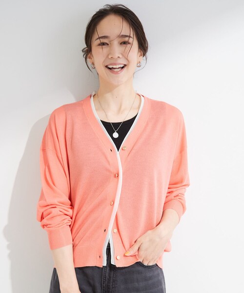SHOO・LA・RUE(シューラルー)の「【洗濯機可/S-LL】配色シフォン襟でサマ見え 上品シアーカーディガン(カーディガン/ボレロ・レディース・ブラウン系その他5/オレンジ系その他5/ブラック系4・01/02/03/04)」の13枚目の写真