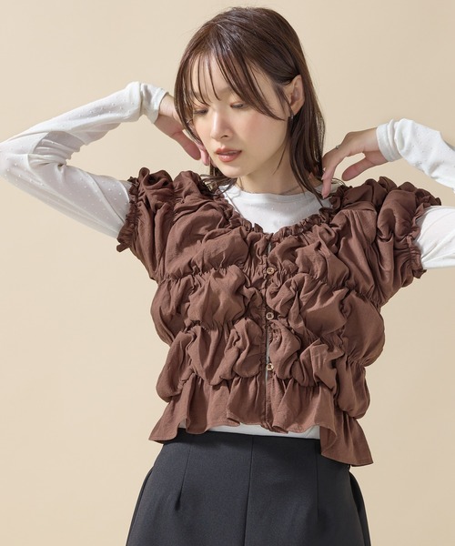 en CAnAF(エンカナフ)の「【華やかなドットが映える】フロッキードットシアークルーネックプルオーバー(Tシャツ/カットソー・レディース・ブラック/ホワイト/チャコールグレー・フリー)」の13枚目の写真