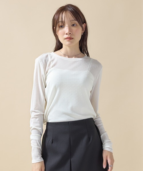 en CAnAF(エンカナフ)の「【華やかなドットが映える】フロッキードットシアークルーネックプルオーバー(Tシャツ/カットソー・レディース・ブラック/ホワイト/チャコールグレー・フリー)」の17枚目の写真