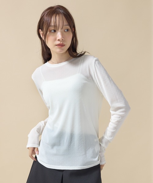 en CAnAF(エンカナフ)の「【華やかなドットが映える】フロッキードットシアークルーネックプルオーバー(Tシャツ/カットソー・レディース・ブラック/ホワイト/チャコールグレー・フリー)」の7枚目の写真