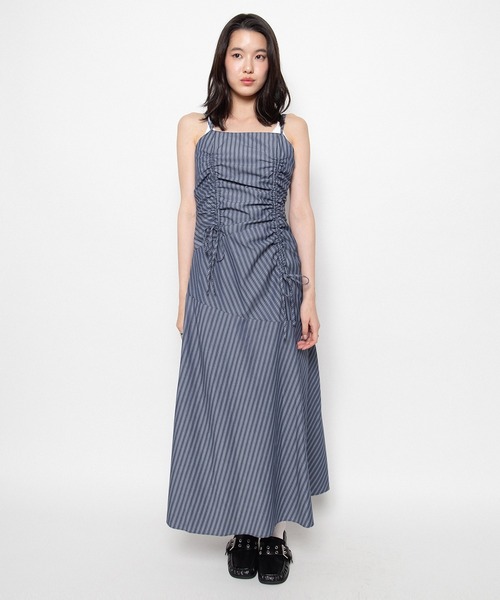 PUNYUS(プニュズ)の「【NEW SIZE】ストライプシャーリングキャミワンピース(ワンピース・レディース・グレー/ホワイト・4/3/2/5/1)」の2枚目の写真