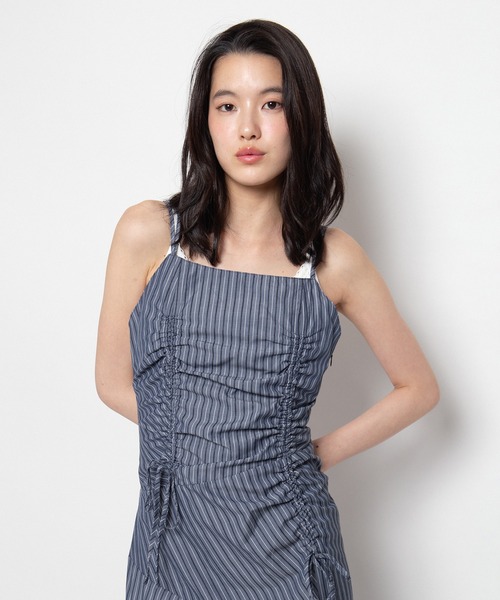PUNYUS(プニュズ)の「【NEW SIZE】ストライプシャーリングキャミワンピース(ワンピース・レディース・グレー/ホワイト・4/3/2/5/1)」の4枚目の写真