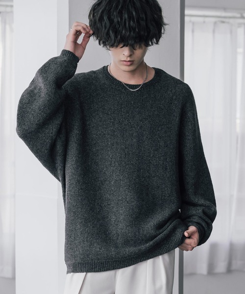 Rocky Monroe(ロッキーモンロー)の「新色追加 オーバーサイズミラノリブミックスニットドルマンセーター(ニット/セーター・メンズ・ブラウン/カーキ/ライトグレー/ブラック/ネイビー/ブルー/ブラック系/オフホワイト/ブラック系1/ピンク/ワイン・M/XL/L)」の3枚目の写真