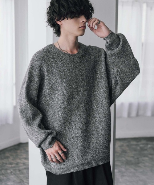 Rocky Monroe(ロッキーモンロー)の「新色追加 オーバーサイズミラノリブミックスニットドルマンセーター(ニット/セーター・メンズ・ブラウン/カーキ/ライトグレー/ブラック/ネイビー/ブルー/ブラック系/オフホワイト/ブラック系1/ピンク/ワイン・M/XL/L)」の4枚目の写真