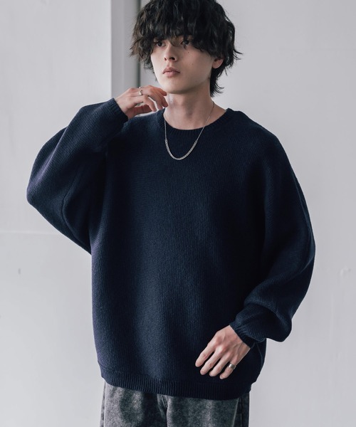 Rocky Monroe(ロッキーモンロー)の「新色追加 オーバーサイズミラノリブミックスニットドルマンセーター(ニット/セーター・メンズ・ブラウン/カーキ/ライトグレー/ブラック/ネイビー/ブルー/ブラック系/オフホワイト/ブラック系1/ピンク/ワイン・M/XL/L)」の8枚目の写真