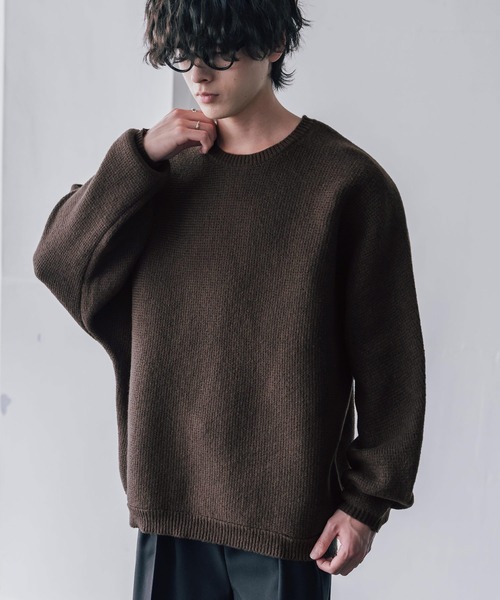 Rocky Monroe(ロッキーモンロー)の「新色追加 オーバーサイズミラノリブミックスニットドルマンセーター(ニット/セーター・メンズ・ブラウン/カーキ/ライトグレー/ブラック/ネイビー/ブルー/ブラック系/オフホワイト/ブラック系1/ピンク/ワイン・M/XL/L)」の6枚目の写真