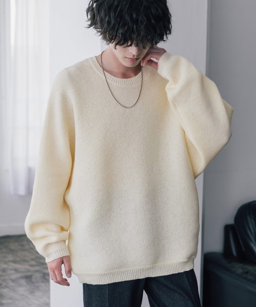 Rocky Monroe(ロッキーモンロー)の「新色追加 オーバーサイズミラノリブミックスニットドルマンセーター(ニット/セーター・メンズ・ブラウン/カーキ/ライトグレー/ブラック/ネイビー/ブルー/ブラック系/オフホワイト/ブラック系1/ピンク/ワイン・M/XL/L)」の2枚目の写真