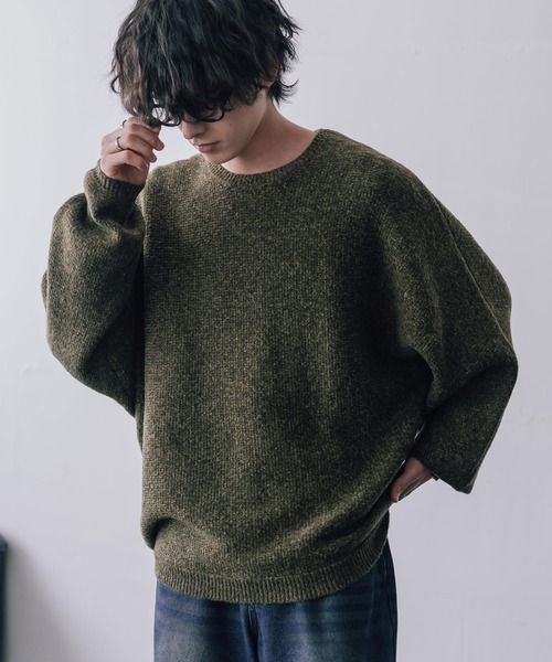 Rocky Monroe(ロッキーモンロー)の「新色追加 オーバーサイズミラノリブミックスニットドルマンセーター(ニット/セーター・メンズ・ブラウン/カーキ/ライトグレー/ブラック/ネイビー/ブルー/ブラック系/オフホワイト/ブラック系1/ピンク/ワイン・M/XL/L)」の7枚目の写真