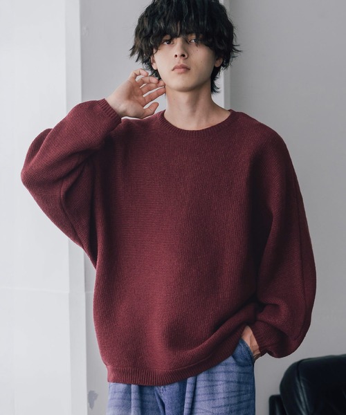 Rocky Monroe(ロッキーモンロー)の「新色追加 オーバーサイズミラノリブミックスニットドルマンセーター(ニット/セーター・メンズ・ブラウン/カーキ/ライトグレー/ブラック/ネイビー/ブルー/ブラック系/オフホワイト/ブラック系1/ピンク/ワイン・M/XL/L)」の11枚目の写真