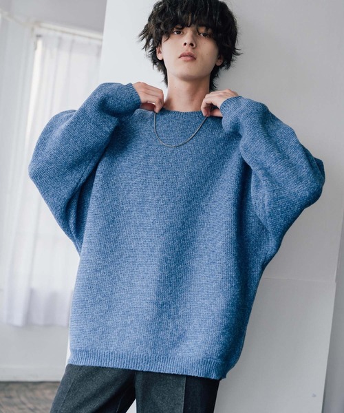 Rocky Monroe(ロッキーモンロー)の「新色追加 オーバーサイズミラノリブミックスニットドルマンセーター(ニット/セーター・メンズ・ブラウン/カーキ/ライトグレー/ブラック/ネイビー/ブルー/ブラック系/オフホワイト/ブラック系1/ピンク/ワイン・M/XL/L)」の9枚目の写真