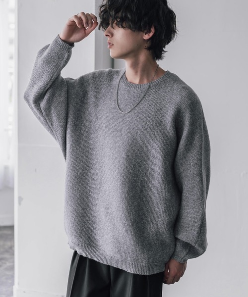 Rocky Monroe(ロッキーモンロー)の「新色追加 オーバーサイズミラノリブミックスニットドルマンセーター(ニット/セーター・メンズ・ブラウン/カーキ/ライトグレー/ブラック/ネイビー/ブルー/ブラック系/オフホワイト/ブラック系1/ピンク/ワイン・M/XL/L)」の5枚目の写真