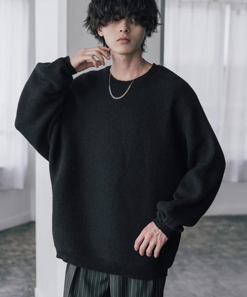 Rocky Monroe(ロッキーモンロー)の「新色追加 オーバーサイズミラノリブミックスニットドルマンセーター(ニット/セーター・メンズ・ブラウン/カーキ/ライトグレー/ブラック/ネイビー/ブルー/ブラック系/オフホワイト/ブラック系1/ピンク/ワイン・M/XL/L)」の1枚目の写真