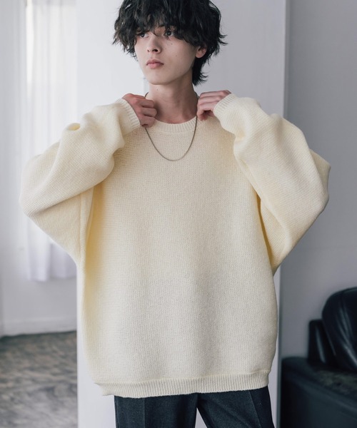 Rocky Monroe(ロッキーモンロー)の「新色追加 オーバーサイズミラノリブミックスニットドルマンセーター(ニット/セーター・メンズ・ブラウン/カーキ/ライトグレー/ブラック/ネイビー/ブルー/ブラック系/オフホワイト/ブラック系1/ピンク/ワイン・M/XL/L)」の13枚目の写真