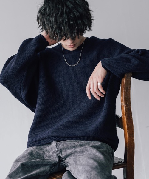 Rocky Monroe(ロッキーモンロー)の「新色追加 オーバーサイズミラノリブミックスニットドルマンセーター(ニット/セーター・メンズ・ブラウン/カーキ/ライトグレー/ブラック/ネイビー/ブルー/ブラック系/オフホワイト/ブラック系1/ピンク/ワイン・M/XL/L)」の12枚目の写真
