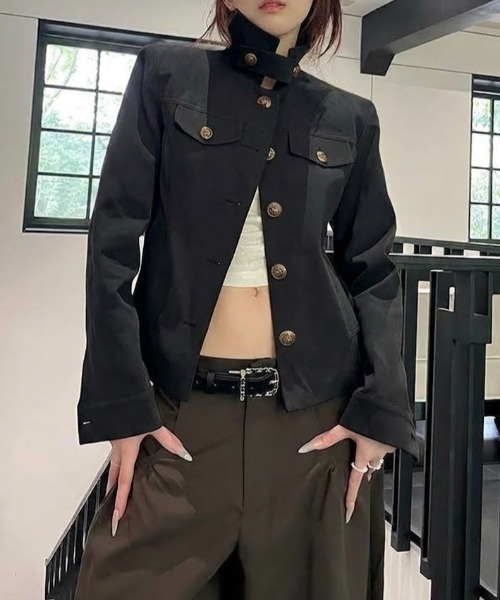 LADY LIKE(レディライク)の「【秋冬新作】アンティーク風ボタンカバーオールジャケット(カバーオール・レディース・ブラウン/ブラック・M/S)」の14枚目の写真