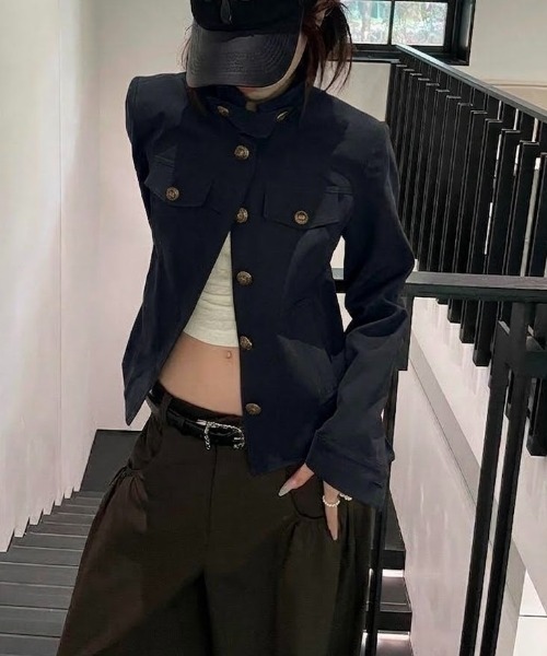 LADY LIKE(レディライク)の「【秋冬新作】アンティーク風ボタンカバーオールジャケット(カバーオール・レディース・ブラウン/ブラック・M/S)」の15枚目の写真