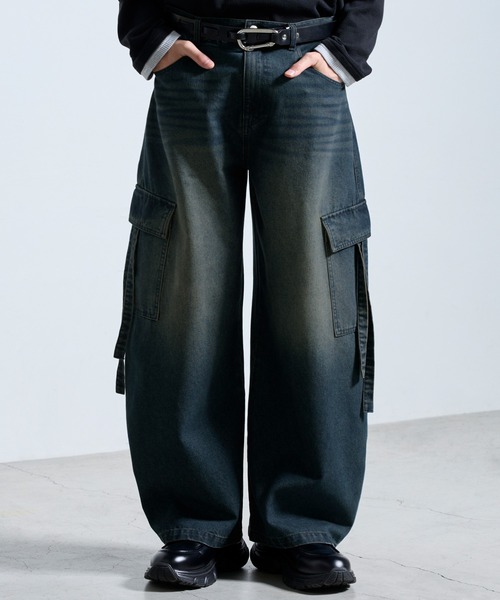 SERACE(セラス)の「【SERACE】Vintage wide curved denim cargo pants / ヴィンテージワイドカーブデニムカーゴパンツ(デニムパンツ・メンズ・ライトグレー/ブラック/インディゴブルー・M/L/S)」の3枚目の写真