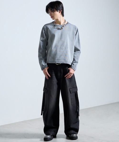 SERACE(セラス)の「【SERACE】Vintage wide curved denim cargo pants / ヴィンテージワイドカーブデニムカーゴパンツ(デニムパンツ・メンズ・ライトグレー/ブラック/インディゴブルー・M/L/S)」の4枚目の写真