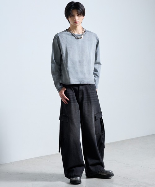 SERACE(セラス)の「【SERACE】Vintage wide curved denim cargo pants / ヴィンテージワイドカーブデニムカーゴパンツ(デニムパンツ・メンズ・ライトグレー/ブラック/インディゴブルー・M/L/S)」の5枚目の写真