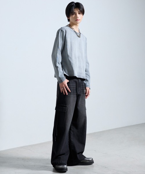 SERACE(セラス)の「【SERACE】Vintage wide curved denim cargo pants / ヴィンテージワイドカーブデニムカーゴパンツ(デニムパンツ・メンズ・ライトグレー/ブラック/インディゴブルー・M/L/S)」の6枚目の写真