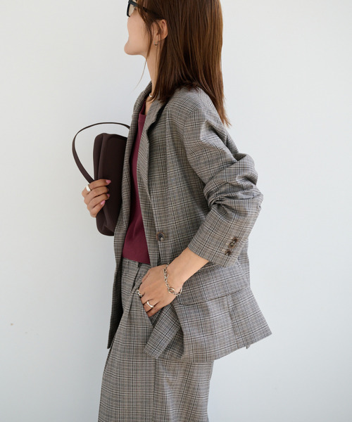 OUTDOOR PRODUCTS（アウトドアプロダクツ）の「ORDINARY CHECK DOUBLE JACKETセットアップ対応（テーラードジャケット・レディース・グレー・FREE）」の4枚目の写真