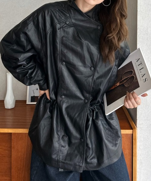 Eclat one(エクラワン)の「【Eclat one】スタンドカラー ダブルスナップ ブルゾン(ブルゾン・レディース・ブラウン/ブラック・FREE)」の5枚目の写真