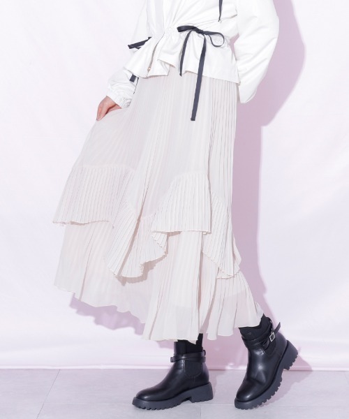 JILL by JILL STUART（ジルバイジルスチュアート）の「ランダムプリーツシアースカート（スカート・レディース・ベージュ/グレー/ホワイト・FREE）」の3枚目の写真