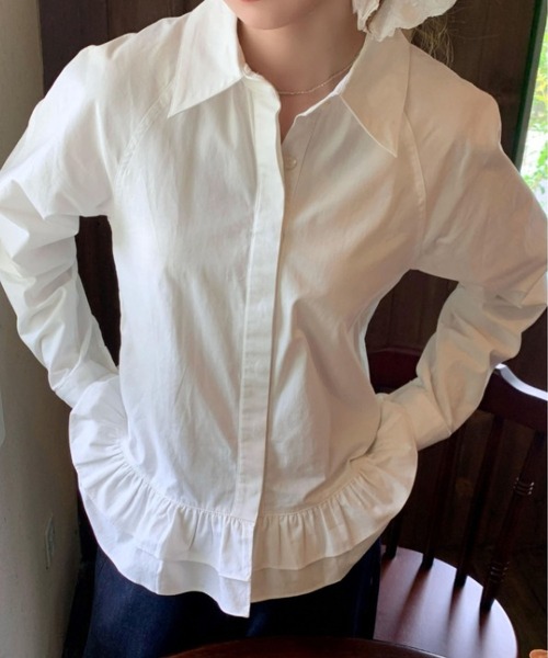 MAISON DE THERESE(メゾン ド テレーズ)の「フリルヘム 長袖ホワイトシャツ ブラウス(シャツ/ブラウス・レディース・White・M)」の6枚目の写真