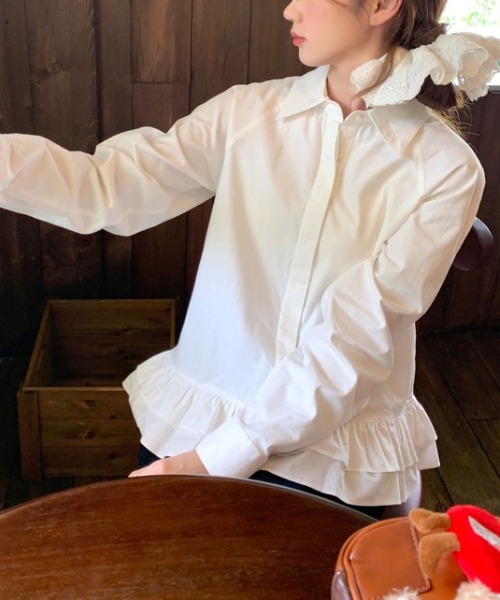 MAISON DE THERESE(メゾン ド テレーズ)の「フリルヘム 長袖ホワイトシャツ ブラウス(シャツ/ブラウス・レディース・White・M)」の7枚目の写真