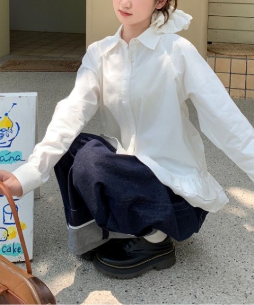 MAISON DE THERESE(メゾン ド テレーズ)の「フリルヘム 長袖ホワイトシャツ ブラウス(シャツ/ブラウス・レディース・White・M)」の11枚目の写真