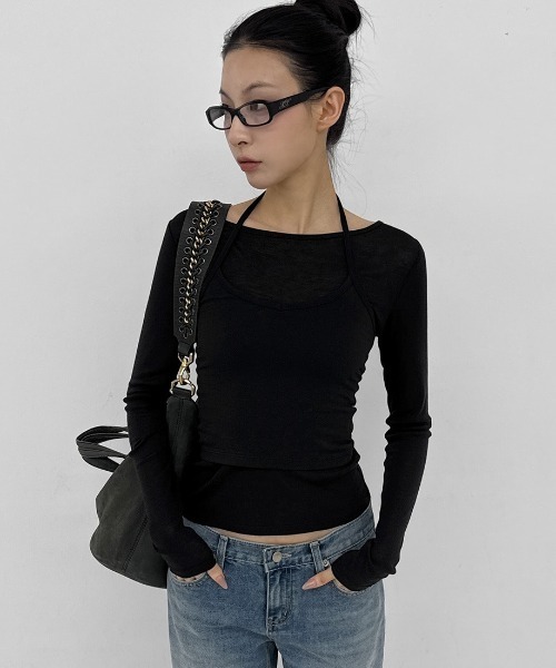BLACKUP（ブラックアップ）の「[MADE] テンロウール混テンセルボートネック長袖Tシャツ（Tシャツ/カットソー・レディース・アイボリー/ピンク/ブラック/オリーブ/チャコール・FREE）」の2枚目の写真