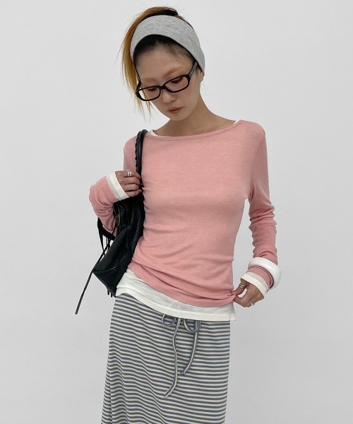 BLACKUP（ブラックアップ）の「[MADE] テンロウール混テンセルボートネック長袖Tシャツ（Tシャツ/カットソー・レディース・アイボリー/ピンク/ブラック/オリーブ/チャコール・FREE）」の15枚目の写真