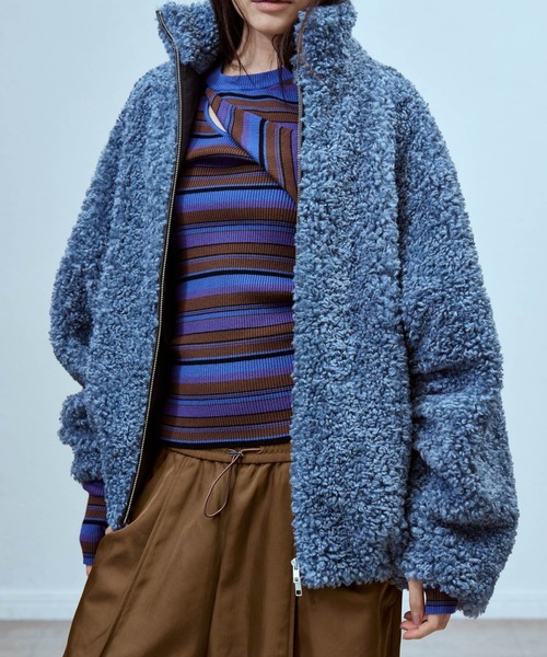 THINGS THAT MATTER(シングス ザット マター)の「【先行予約】IMITATION SHEEP FUR JACKET / イミテーションシープファージャケット(ダウンジャケット/コート・レディース・チャコールグレー/ブルー・FREE)」の6枚目の写真